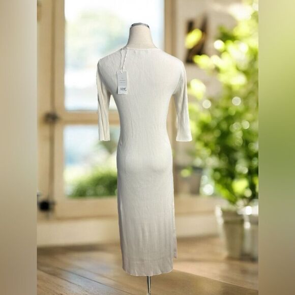 Vince | Ribbed Elbow Sleeve Scoop Neck MIDI Dress Size L - Picture 8 of 14